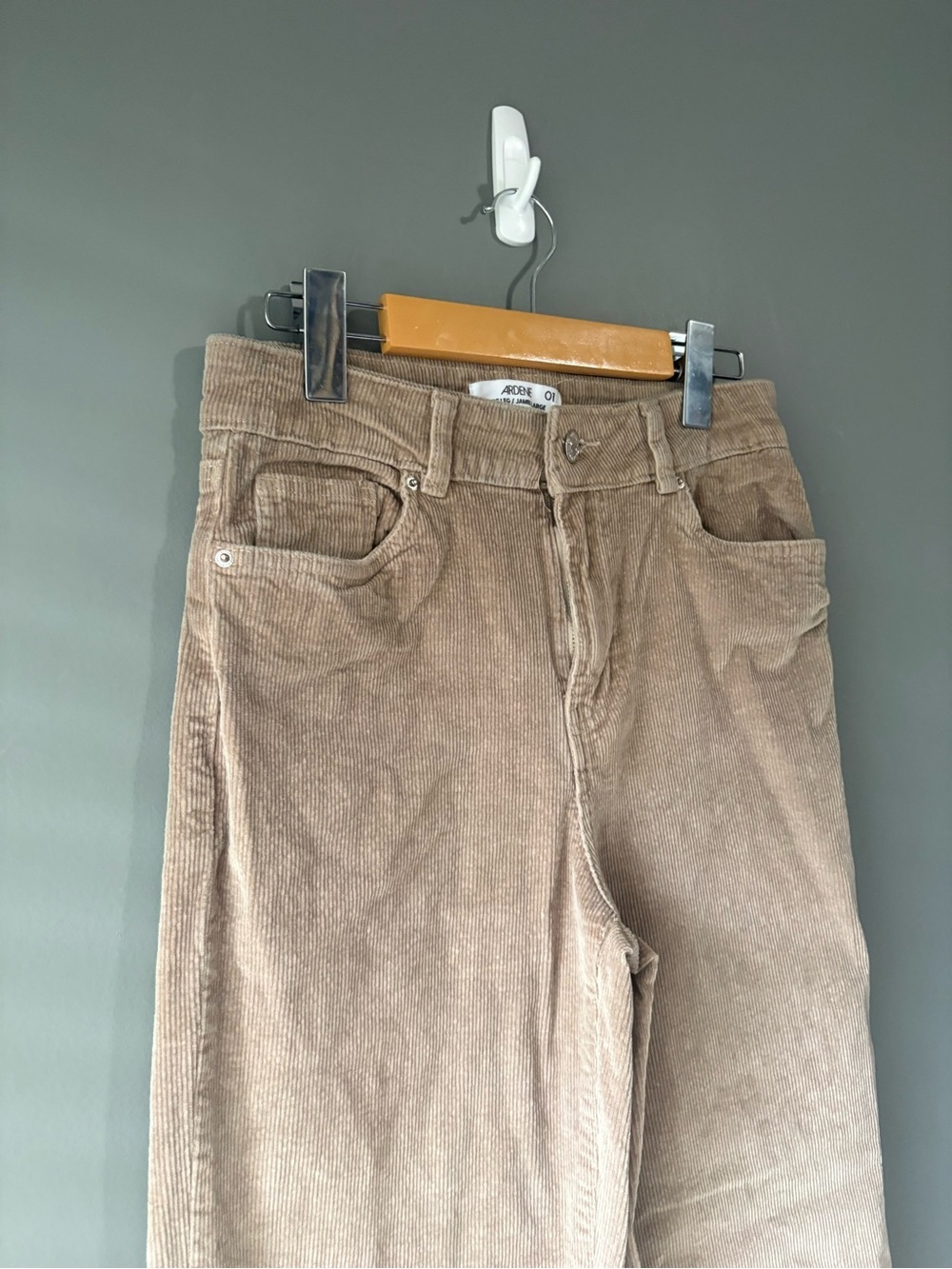 Ardene High Rise Wide Leg Corduroy Pants Beige/Taupe Size 01 - Picture 4 of 8